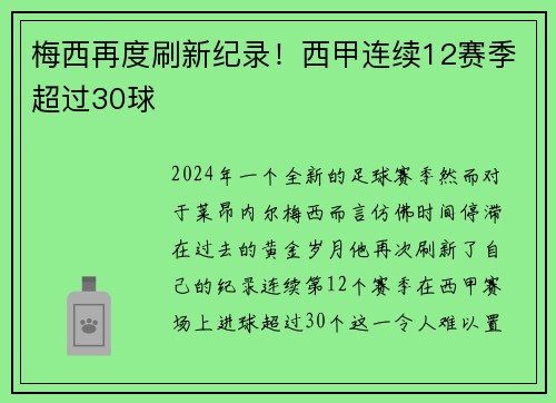 梅西再度刷新纪录！西甲连续12赛季超过30球